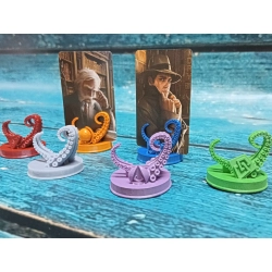 Standy Badaczy Arkham Horror LCG Okrągłe - 6 Klas + Podstawka Potwora