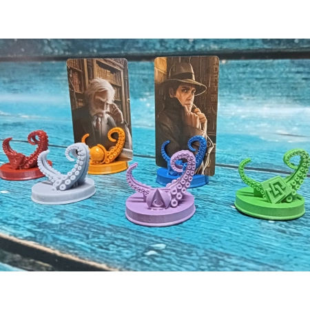 Standy Badaczy Arkham Horror LCG Okrągłe - 6 Klas + Podstawka Potwora